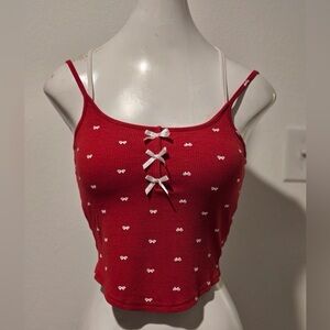 Red Crop Top with Bow Accents